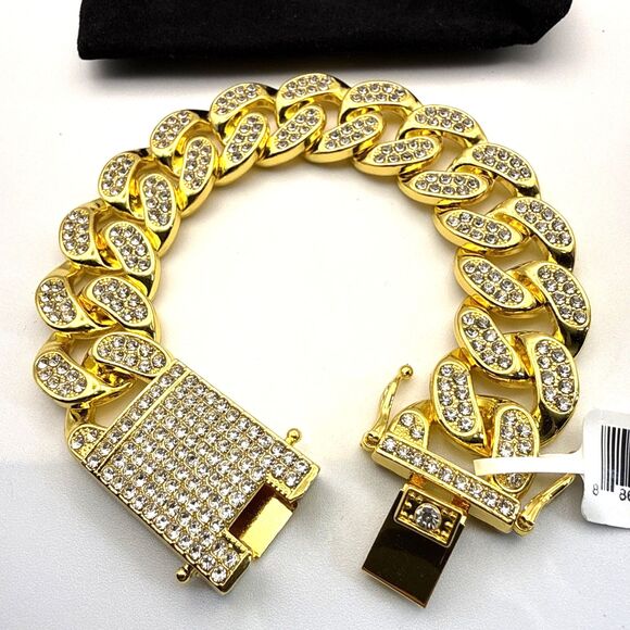 Invicta Mens Elements 18K GOLD Ultra Iced Out Cuban RHINESTONE Chain Bracelet - Picture 2 of 4